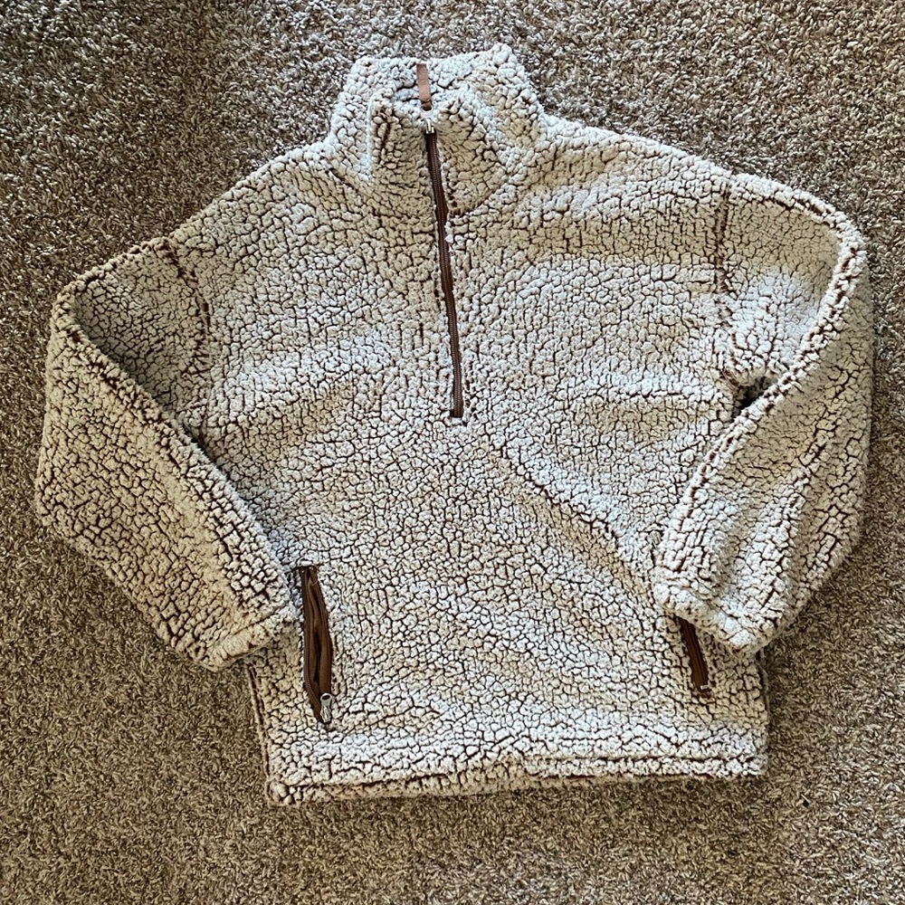 Brown and Cream Wool Half Zip Sweater